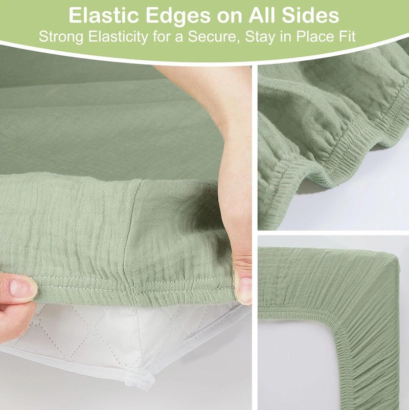 Basumee Muslin Changing Pad Cover Waterproof 2 Pack Baby Changing Table Covers for Boys and Girls Soft Breathable Nursery Diaper Change Table Cover Pad Fits 32"x16", Beige and Green - Image 5